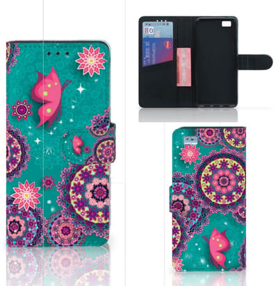 Book Case voor Huawei Ascend P8 Lite Hoesje Cirkels en Vlinders