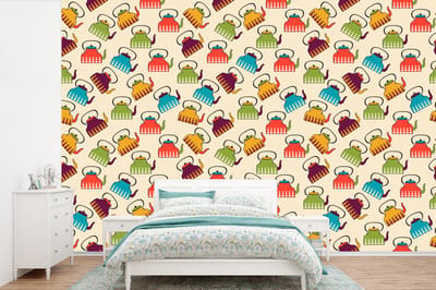 Behang - Fotobehang Design - Retro - Theepot - Kleuren - Breedte 360 cm x hoogte 240 cm