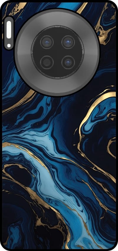 Smartphonica Telefoonhoesje Geschikt voor Huawei Mate 30 met marmer opdruk - TPU backcover case gold blue marble design - Goud Blauw geschikt voor Huawei Mate 30