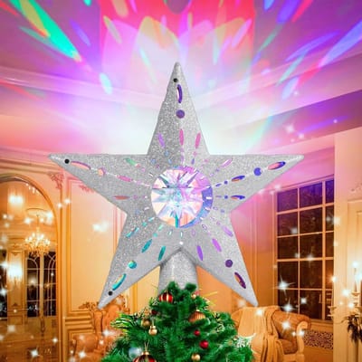Kerstboomster met 3D-projector en kleurrijke projectie-effecten voor feestelijke kerstdecoratie binnenshuis - Zilver