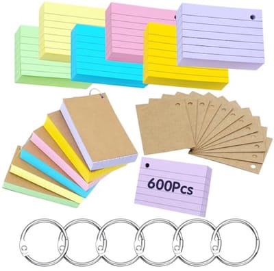 Flashkaarten 600 stuks - Multicolore Indexkaarten voor Kantoor, Thuis en School