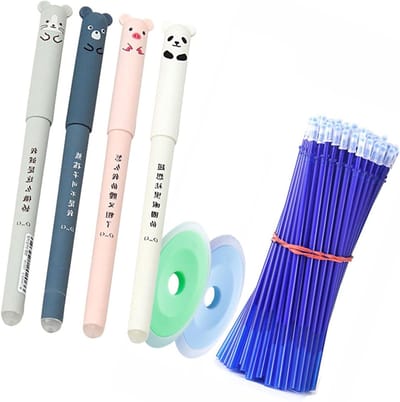 Set van 4 Schakelbare Gelpennen met Neutrale Blauwe Inkt en Rubber, Perfect voor School en Kantoor, Inclusief Navullingen en Gum