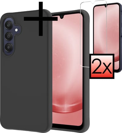 Hoesje - Met 2x Screenprotector - Geschikt voor Samsung Galaxy A25 - Sterk & Shockproof - Back Cover - Siliconen Case - Telefoon Hoes - Zwart