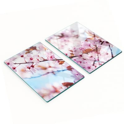 Set van twee decoratieve glazen snijplanken met kersenbloesemmotief, 2x40x52 cm