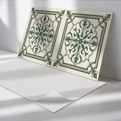 Wallfluent Vinyl Wandpaneel - Bloemenpatroon met ornamenten Wandpaneel PVC - 100 cm x 50 cm - Groente Vinyl Wandpaneel - Set van 1 - Rechthoekig Wandbekleding Vinyl - Texturen Wandpaneel - Zelfklevend Wandpaneel - Wandpaneel Keuken en Badkamer