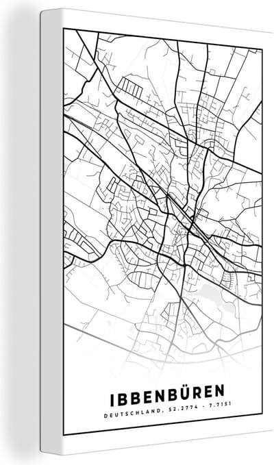 Canvas Schilderij Plattegrond - Ibbenbüren - Kaart - Stadskaart - 20x30 cm - Wanddecoratie