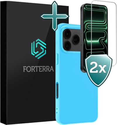Hoesje Met 2x Screenprotector - Geschikt voor Apple iPhone 17 Pro Max - Sterk & Shockproof - Telefoon Hoes - Back Cover - Siliconen Case - Lichtblauw
