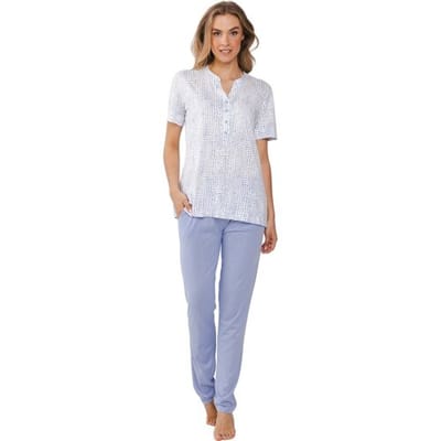 Pastunette Premium Pyjama Soft Sketches - Katoen/Modal - Wit/Blauw - Maat 48