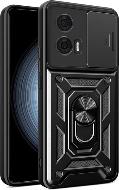 MobyDefend Hoesje - Geschikt voor Motorola Edge 50 Fusion - Pantsercase Met Draaibare Ring - Zwart