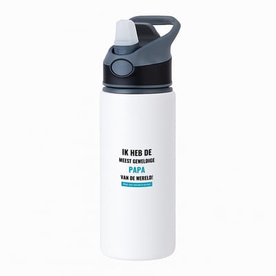 Hacebo® - ik heb de meest geweldige papa van wereld (klopt, deze mok heb ik van hem) waterfles met rietje zwart - de meest geweldigste vader - vader cadeautjes - vaderdag - verjaardagscadeau - verjaardag - cadeau - water fles - 650ML