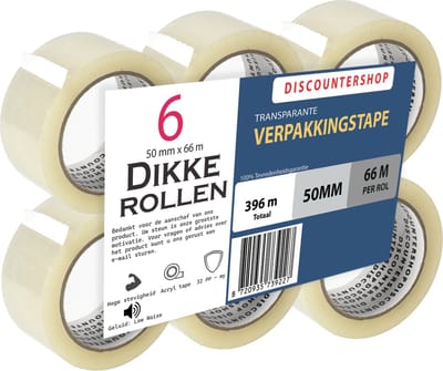 Verpakkingstape Transparant 50mm x 66m - 6 Rollen Sterk Plakband - Low Noise PP Tape