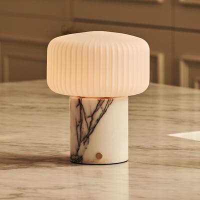 Tavellio Renoir Draadloze Tafellamp – Lilac Marmer en Glas – Tot 100 uur – H20 – Wit