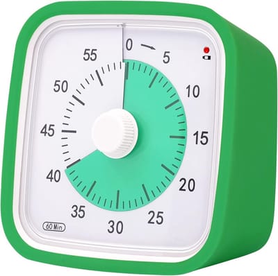 Timer - Kookwekker - Visuele timer kinderen - Visuele Timer - Verbeterde zwarte visuele timer met beschermhoes - Stille 62 minuten countdown-timer voor kinderen en volwassenen met herinnering bij laag batterijniveau （Groente）