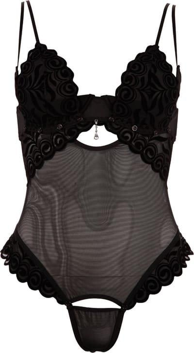 Zwarte String body met afneembare cups en kruis