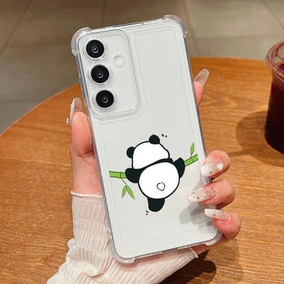 Panda Patroon Hoesje Voor Samsung Galaxy S25 Edge S25 S24 S23 Ultra S22 Plus S24 FE A56 A36 A16 A15 A55 A54 Transparant Zacht Telefoonhoesje Galaxy S23+ brown