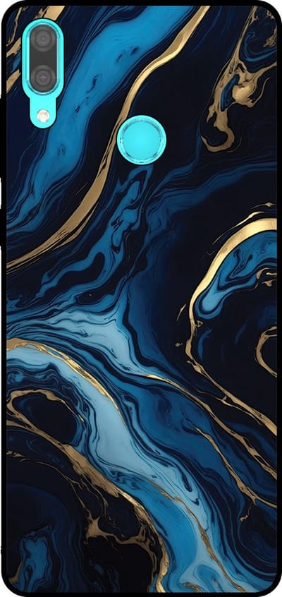 Smartphonica Telefoonhoesje Geschikt voor Huawei Y7 (2019) met marmer opdruk - TPU backcover case gold blue marble design - Goud Blauw geschikt voor Huawei Y7 (2019)