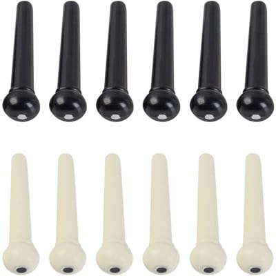 Dailygoods- Gitaarbrugpins 12 Stuks - Ivoor/Zwart - Hoogwaardig ABS - Eenvoudig te Vervangen - Geschikt voor Akoestische Gitaren - Duurzaam - Gitaarpennen