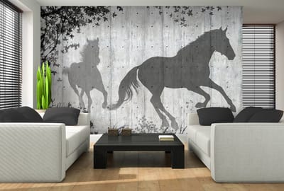 Horses Tree Leaves Wall Photo Wallcovering