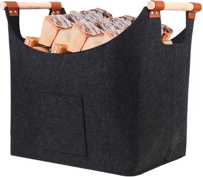 Houten haardhoutmand 60 liter met handgrepen - Duurzaam en ruim