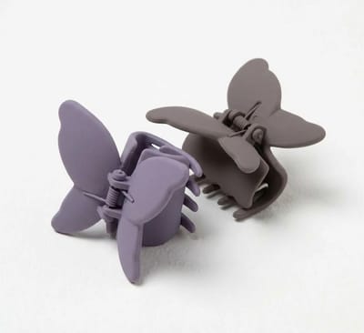 Set van 2 vlinder haar clips – bruin en paars – dames – matte kunststof vlinder vorm haar klemmen – decoratieve haar accessoires