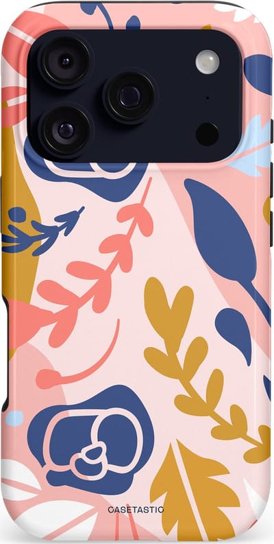 Casetastic hoesje geschikt voor Apple iPhone 17 Pro - MagSafe - Dubbellaagse bescherming - Roze Bladeren - Fashion Case - Lichtroze Wit Goud Perzik