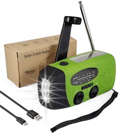 Noodradio Solar Opwindbaar – Powerbank 2000 mAh – Opwindware Radio - Zonne Energie - Noodpakket – Zaklamp – Solar Radio – Powerbank – Survival Kit – Dynamo Radio - Qwality®