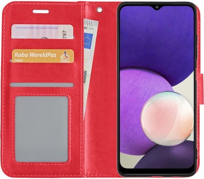 Hoesje - Met Pasjeshouder - Geschikt voor Samsung Galaxy A22 4G - Luxe Bookcase Portemonee - Flip Case - Kunstleer Book Case - Flipcase - Book Cover - Walletcase - Portemonneehoes - Rood