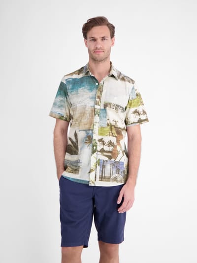 LERROS Comfortabel en licht stretchhemd met korte mouwen in Hawaï-stijl , Maat: S , Kleur: REEF BLUE , 97% katoen, 3% elastaan