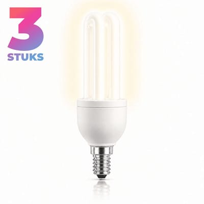 3x Stick Spaarlamp E14 - 9W - Warm Wit Licht (2700K) - 421 lm - 6 jaar - Niet Dimbaar - Bespaar op energiekosten