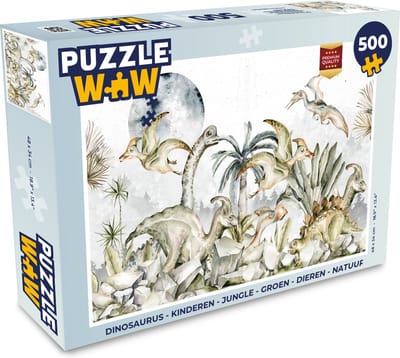 Puzzel Dinosaurus - Kinderen - Jungle - Groen - Dieren - Natuur - Legpuzzel - Puzzel 500 stukjes