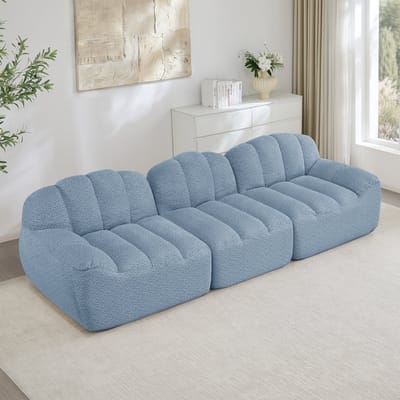 MODENUIT Hoekbank 3-Zits - Modulair Met Ottomaan En Diepe Zitting - Voor Woonkamer En Appartement - Fleece Blauw