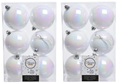 Decoris Kerstballen - 36x st - wit parelmoer - D8 cm - kunststof - mat/glans - kerstversiering