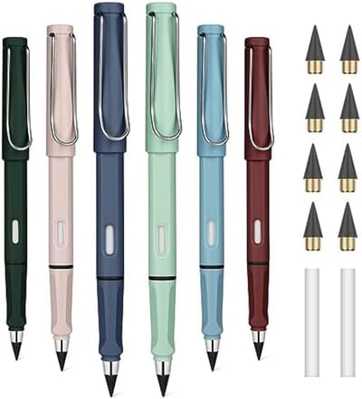 PromoHome Infinity Potlood Set - 6 Stuks Herbruikbare Inktloze Potloden Met Gum en Vervangende Puntjes - Milieuvriendelijk Schrijfgerei voor School, Kantoor en Thuisgebruik