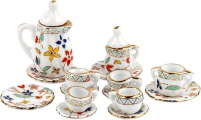 15-Delige Miniatuur Porseleinen Theeset voor Poppenhuis Keukenaccessoires