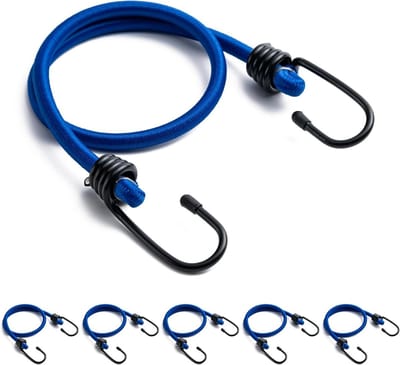 Bungeekoorden met haken - Elastisch touw spanbanden - Bagage vastzetten - Extra sterk latex binnenkern - 457 cm - Blauw