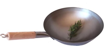 Wok Pan Rond Bodem - Kookpan Aziatisch - Authentiek Koken - Professioneel Werkapparaat - 33 cm Diameter - Zwart