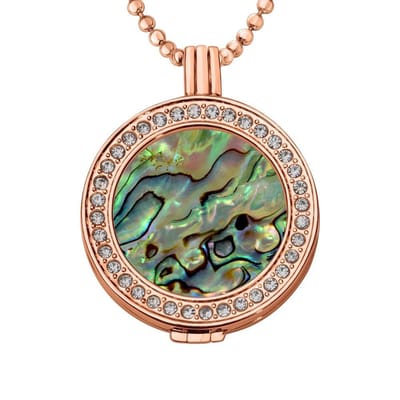 Munthouder met Ketting en Munt 33mm Schelp Vlokjes Lichtblauw - Roségoudkleurig met Zirkonia - ERHS701
