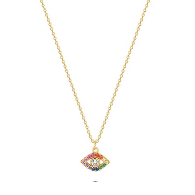 Twice As Nice Halsketting in zilver, oog met gekleurde stenen Goudkleurig 45cm+5cm