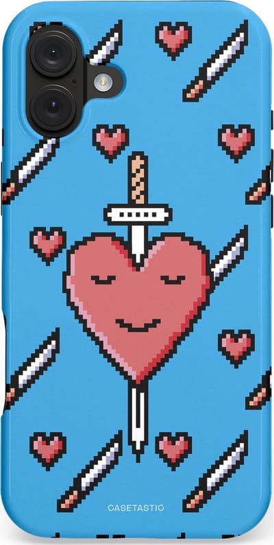 Casetastic hoesje geschikt voor Apple iPhone 16 Plus - MagSafe - Dubbellaagse bescherming - Zwaard saga - Fashion Case - Lichtblauw Zwart Koraal