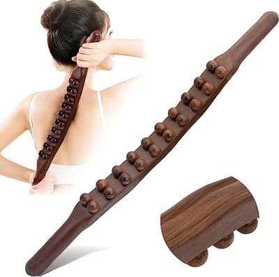 KZQ Rugmassageapparaat - Houten massagestick - Houten Gua Sha stick - Lymfedrainageroller - Houten Gua Sha tool met 20 kralen - Geschikt voor rug en benen - Therapeutische houten Gua Sha tool