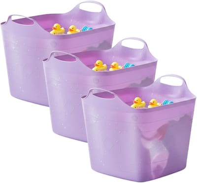 Excellent houseware flexibele kuip / emmer - 3x - lila - 25 l - kunststof - 40 x 35 cm - met handvatten