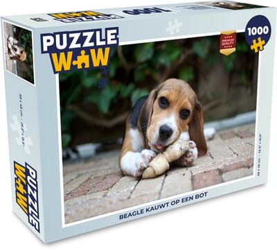 Puzzel Beagle kauwt op een bot - Legpuzzel - Puzzel 1000 stukjes volwassenen