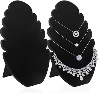 Halskettingstandaard van fluweel, 2 stuks, halsketting van fluweel, hulp voor dames, opslag van halskettingen of sieraden, en display voor sieraden, vlam, zwart en suède en als cadeau voor je