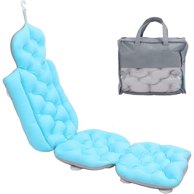 Oreiller de bain complet pour le corps, soutien du cou et du dos avec ventouses antidérapantes, oreiller de baignoire pliable pour spa bleu