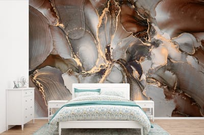 Behang - Fotobehang Grijs - Goud - Marmer - Marmerlook - Breedte 330 cm x hoogte 220 cm