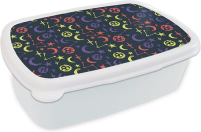 Broodtrommel Wit - Lunchbox - Brooddoos - Sterren - Planeten - Design - 18x12x6 cm - Volwassenen
