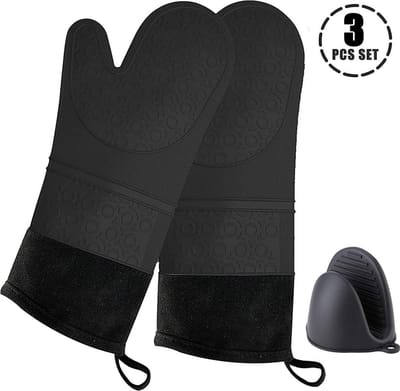 SWILIX ® Ovenwanten 2 stuks - Ovenhandschoenen - Siliconen Ovenwant - Zwart