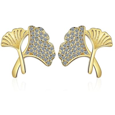 Boucles d'oreilles feuilles de Ginkgo en or 14 carats pour femmes, style bohème rond, Aros Mujer Oreja diamant Orecchini, bijoux féminins or