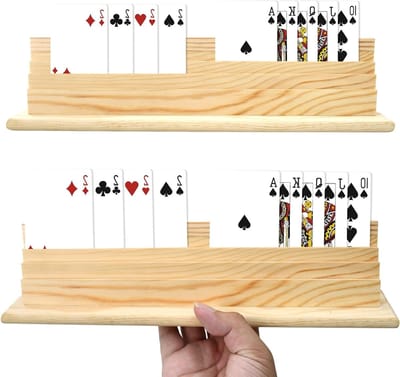 Set van 2 Speelkaartenhouders met 3 Lagen, Houten Kaartstandaard voor Kinderen en Volwassenen, Ideaal voor Spellen en Gezelschapsspellen - 31 x 5.5 x 10 cm