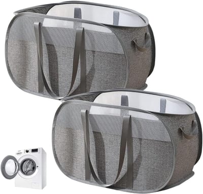 2 stuks Opvouwbare wasmand, opvouwbare wasmand, waszak, wasmand voor vuile was met handvat voor badkamer, slaapkamer, wasruimte, kinderkamer, reizen, grijs 58 x 36 x 36 cm